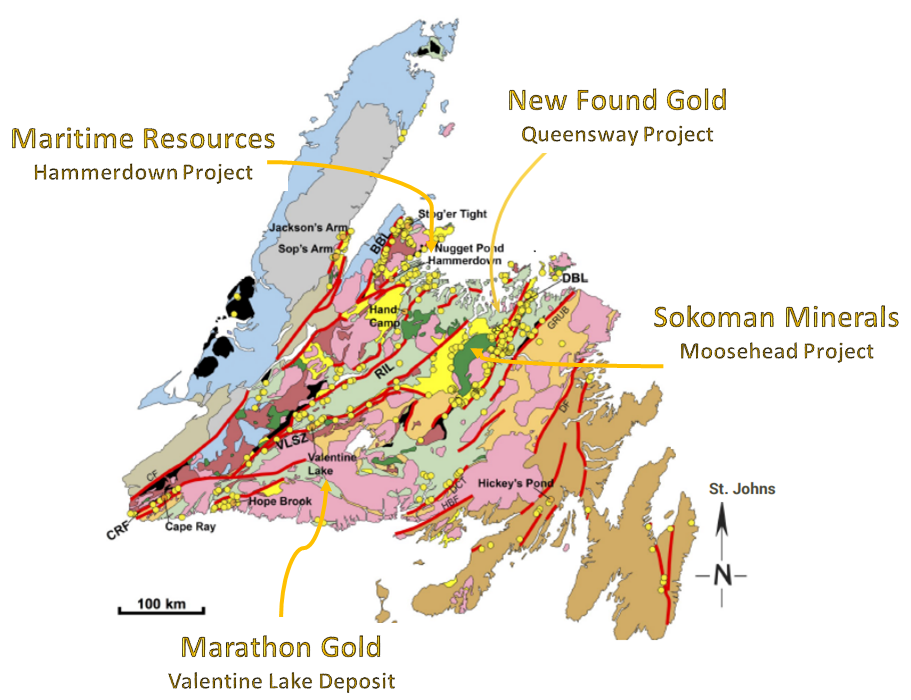 Map of Newfoundland - New Found Gold - Queensway project